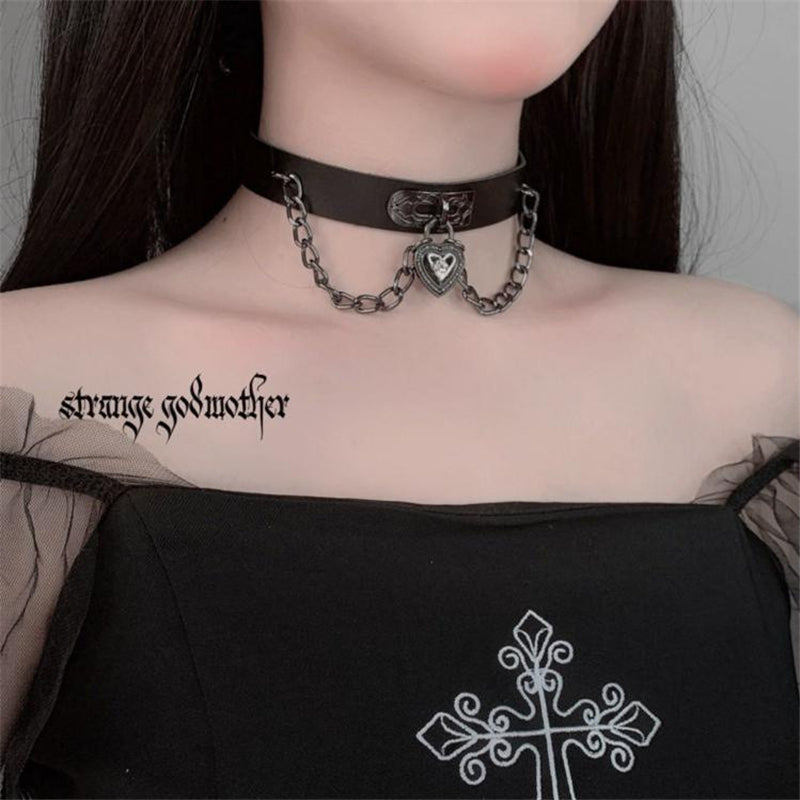 Punk Lock Chain necklace women/men Gothic chain choker collar goth