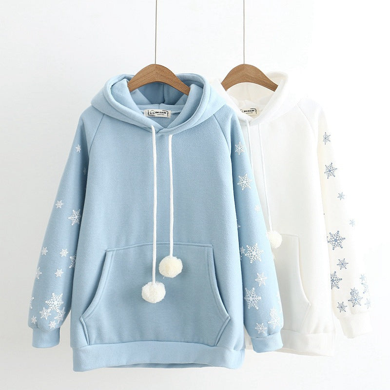 WHITE/BLUE SNOWFLAKE PRINT HOODIE UB2681 – Uoobox