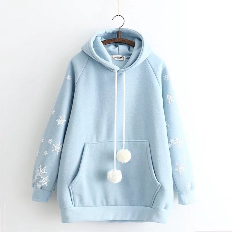 WHITE/BLUE SNOWFLAKE PRINT HOODIE UB2681 – Uoobox