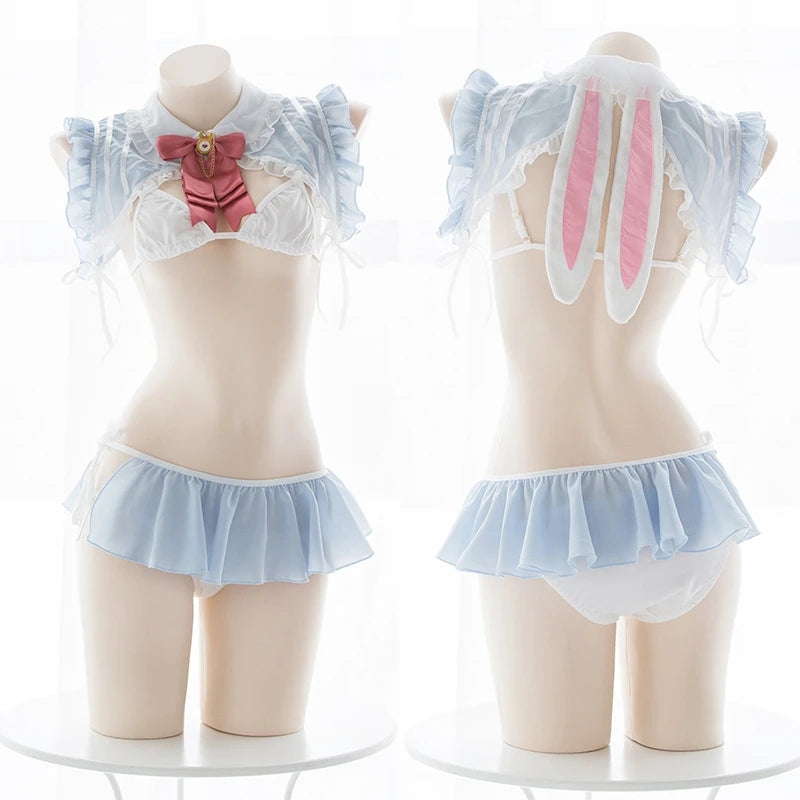 Blue Princess Soft Girl Aesthetic Kawaii Lolita Lingerie Set