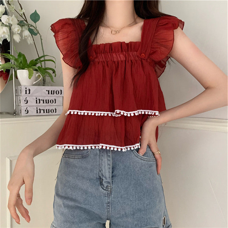 Cute top + denim shorts two-piece set  UB98305