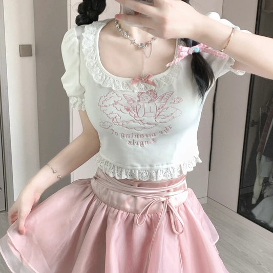 Cute Angel Print Short Sleeves  UB98466