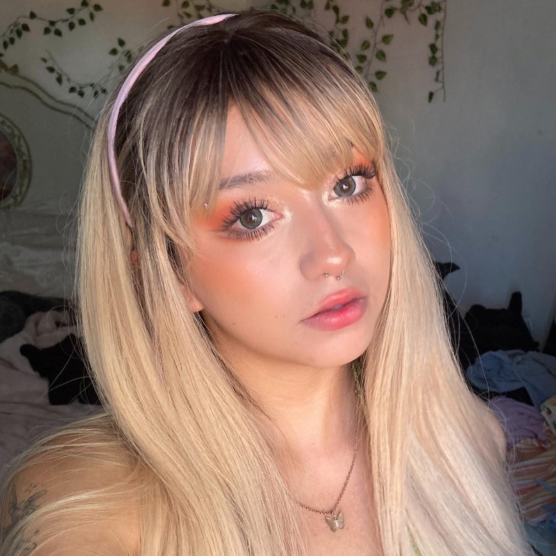 [mat_salinasd] Lolita Daily Brown Top Blonde Wig Cruly Wig UB3514