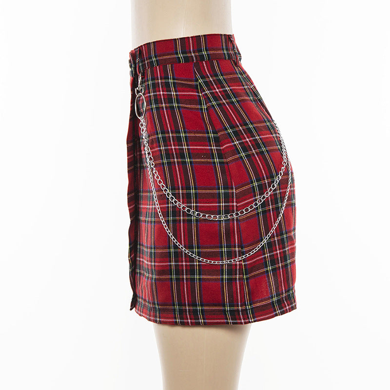 "RED PLAID CHAIN" SKIRT K112001