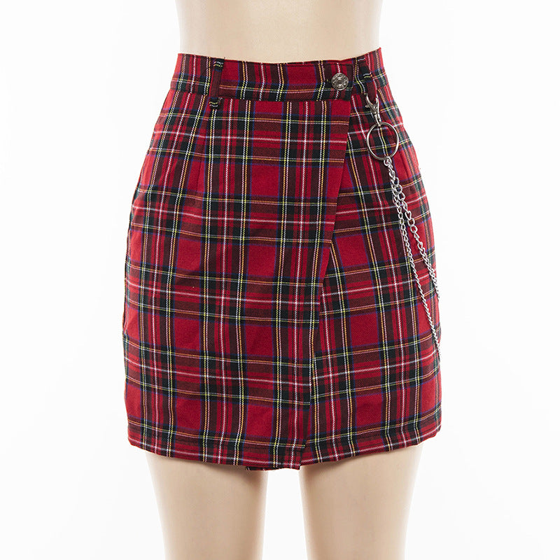 "RED PLAID CHAIN" SKIRT K112001