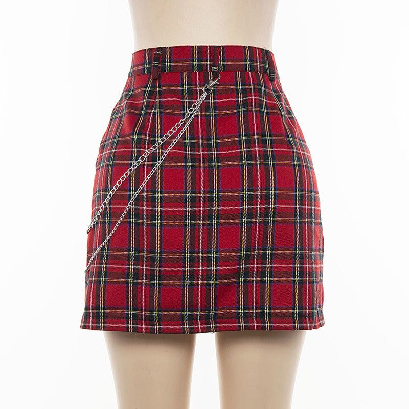 "RED PLAID CHAIN" SKIRT K112001