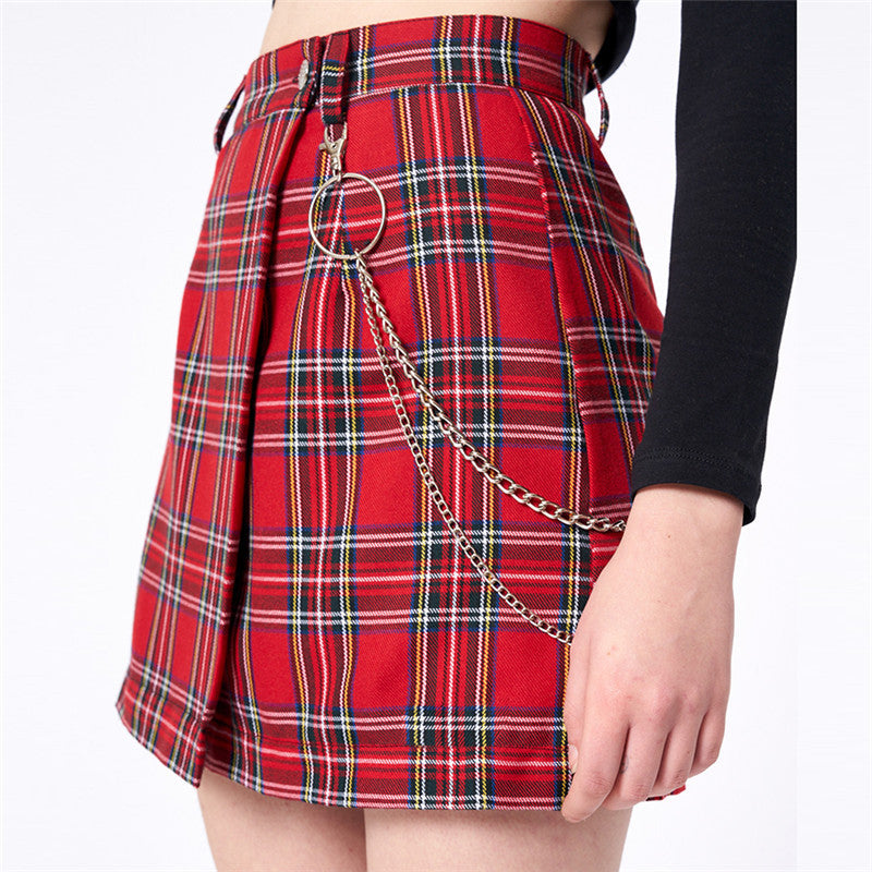 "RED PLAID CHAIN" SKIRT K112001