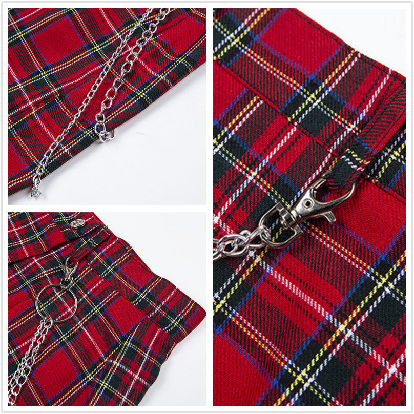 "RED PLAID CHAIN" SKIRT K112001