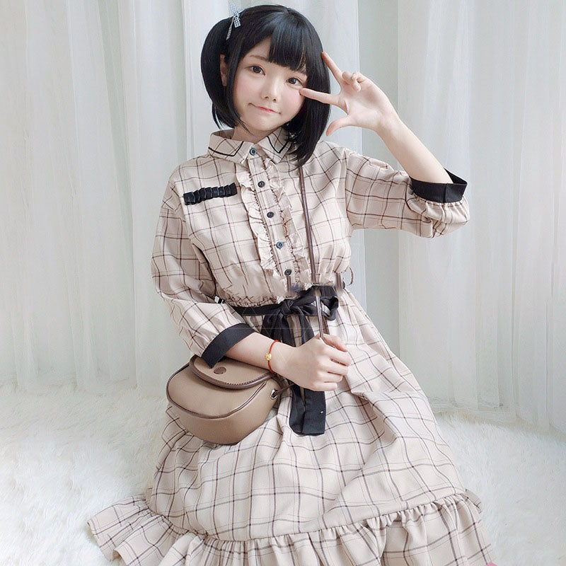 Plaid Long Sleeve Vintage Dress UB6168