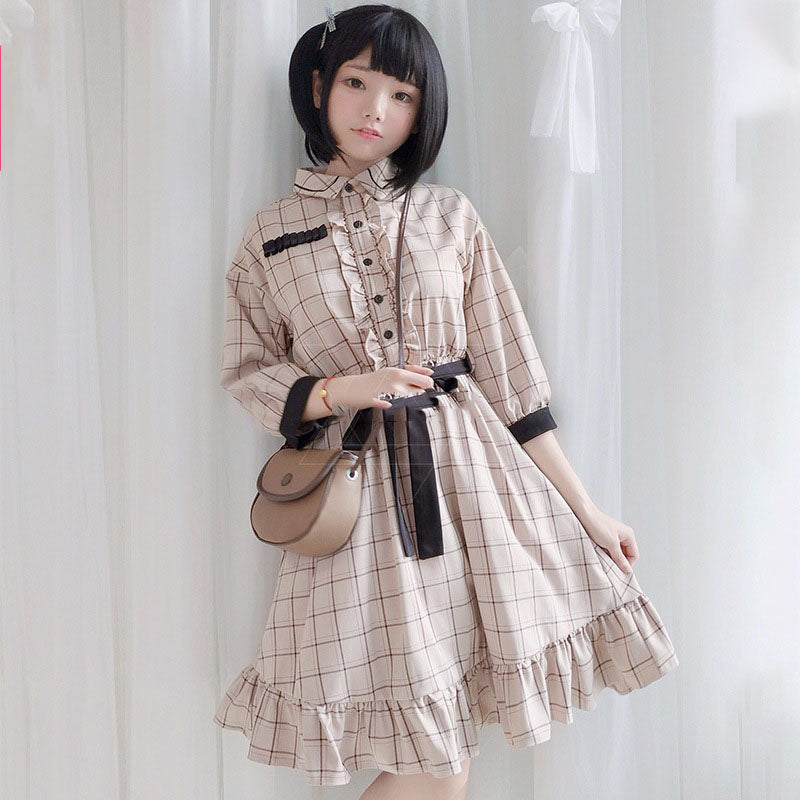 Plaid Long Sleeve Vintage Dress UB6168