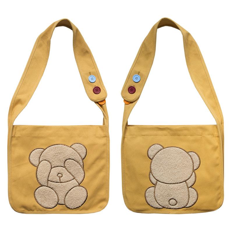 Cute Bear Side Shoulder Bag, Canvas Bear Shoulder Bag