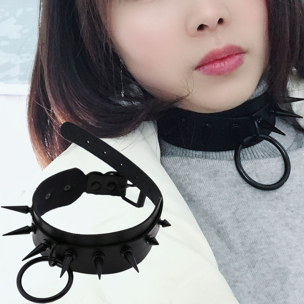 "PUNK DOUBLE-LAYER PU BLACK STUD" CHOKER D070813