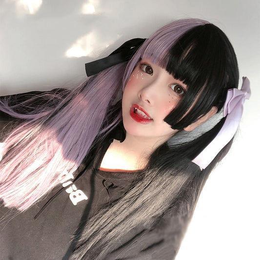 Half Black Half Purple/Blue/Green Straight WIG D041513