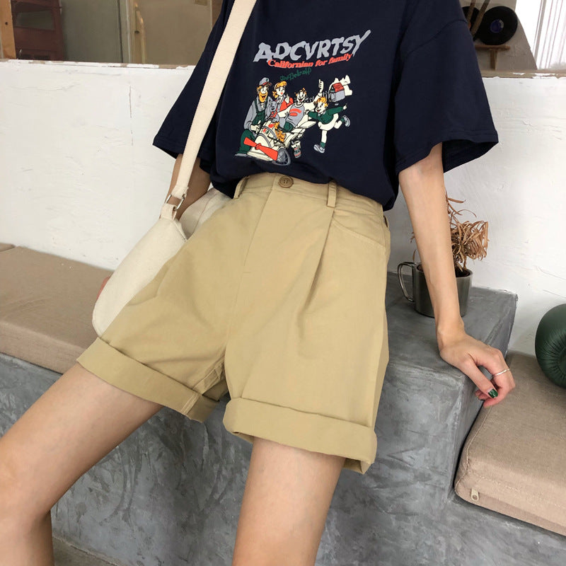 "KHAKI / BLACK LOOSE HIGH WAIST" SHORTS K090706