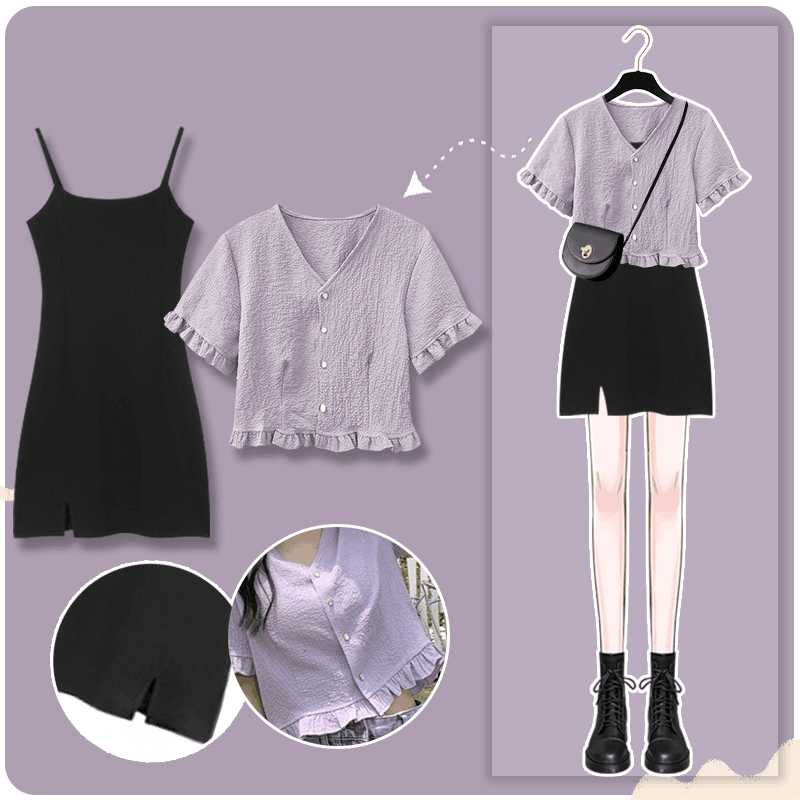 SHORT SLEEVE CAMISOLE DRESS SET UB97009