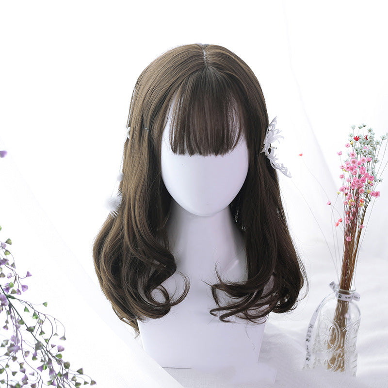 "BROWN LONG CURLY" WIG WITH BANG D051217