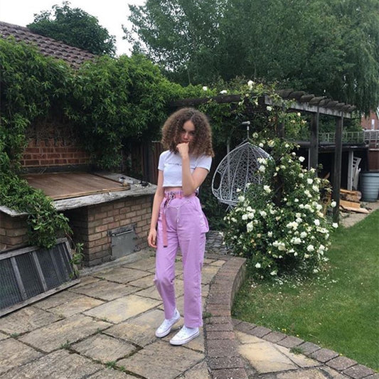 [@maddyhughess] "PURPLE SIDE POCKET HIGH WAIST" OVERALLS PANTS K050301REVIEW