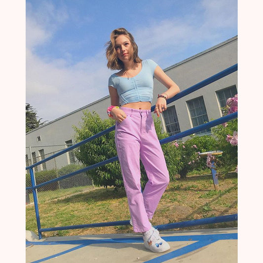 [@missjaydenb] "PURPLE SIDE POCKET HIGH WAIST" OVERALLS PANTS K050301REVIEW