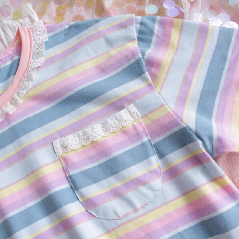 [@thelexilore ] "PASTEL STRIPE LACE" SHORT SLEEVE SHIRT K081810