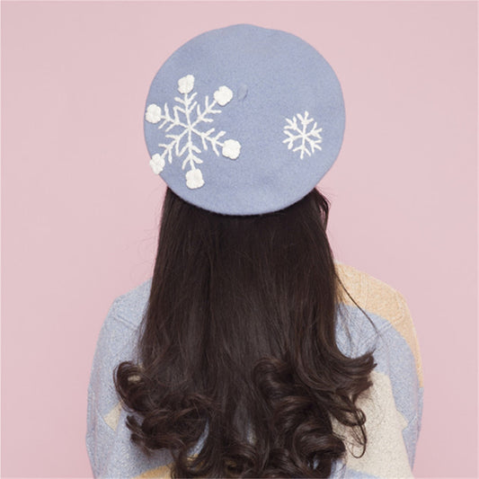 SNOWFLAKE WOOL HANDMADE EMBROIDERED BERET UB3422