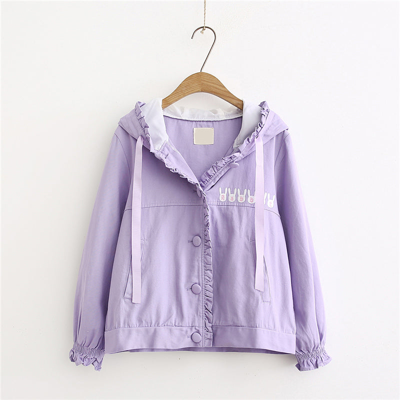 "CUTE BUNNY EAR" HOODED CARDIGAN SHORT JACKET K100306