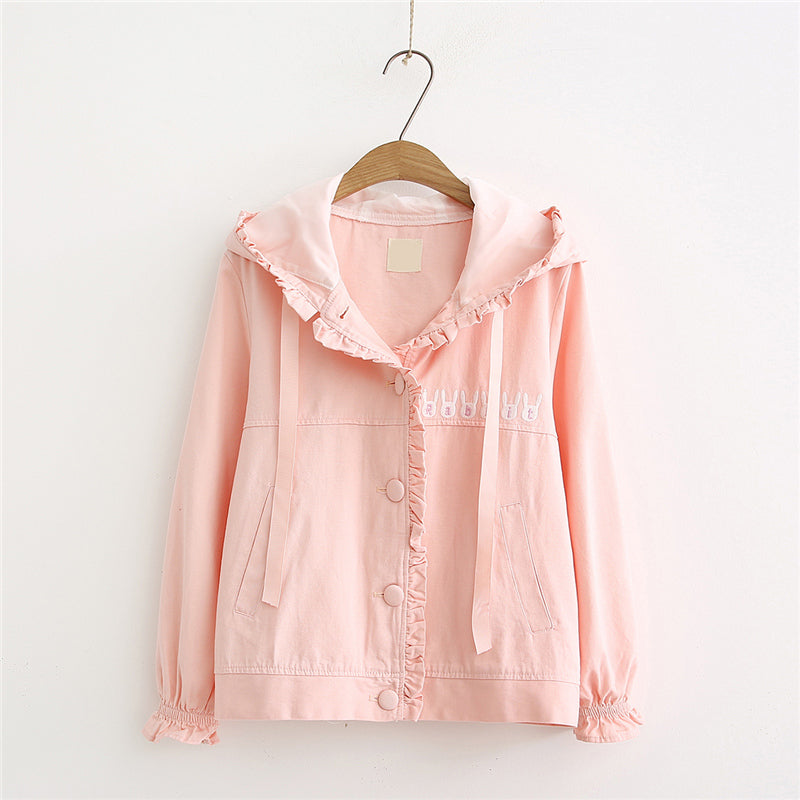 "CUTE BUNNY EAR" HOODED CARDIGAN SHORT JACKET K100306