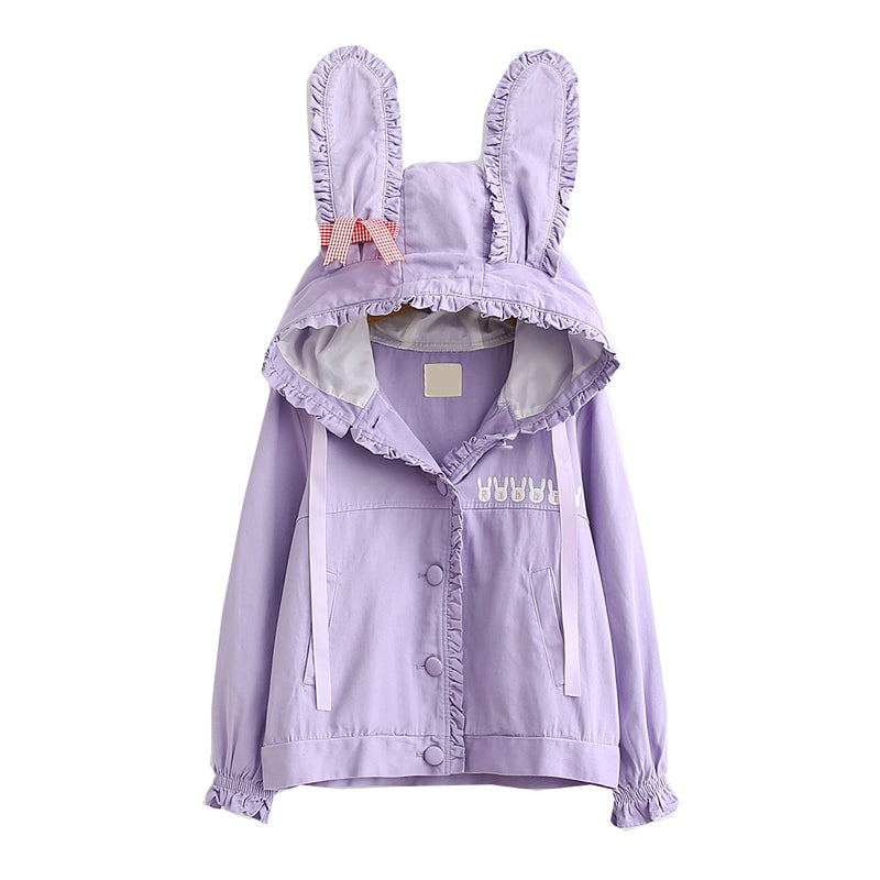 "CUTE BUNNY EAR" HOODED CARDIGAN SHORT JACKET K100306