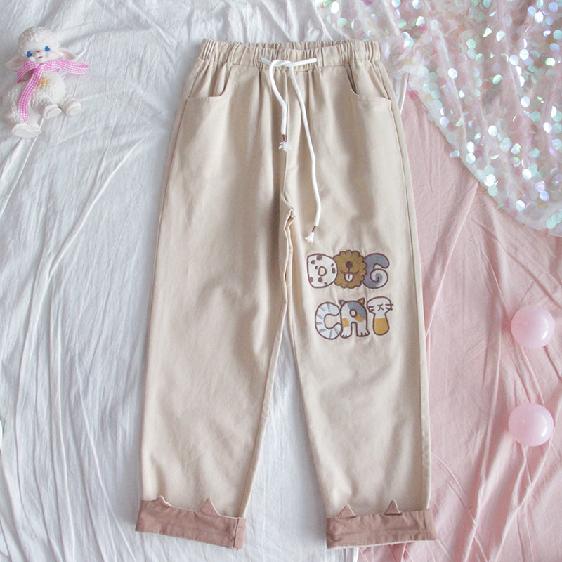 "DOG CAT" CUTE KHAKI PANTS Y041501