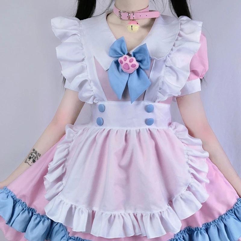 "LOLITA CAT PAW BOW PINK BLUE MAID" OUTFIT DRESS N022406