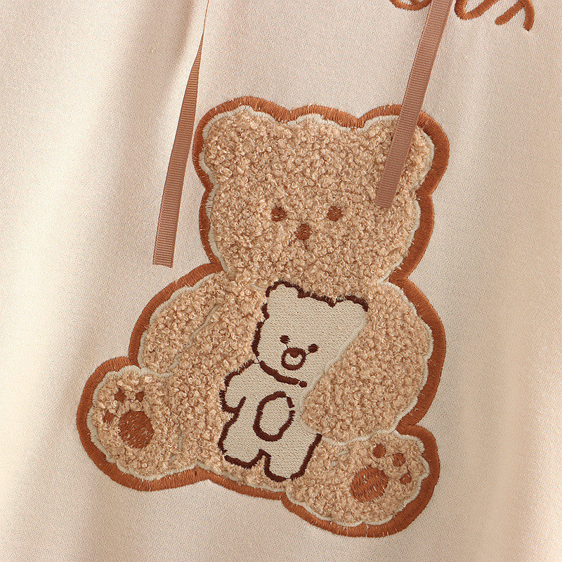 CUTE BEAR EMBROIDERY PLUS VELVET HOODIE UB3132