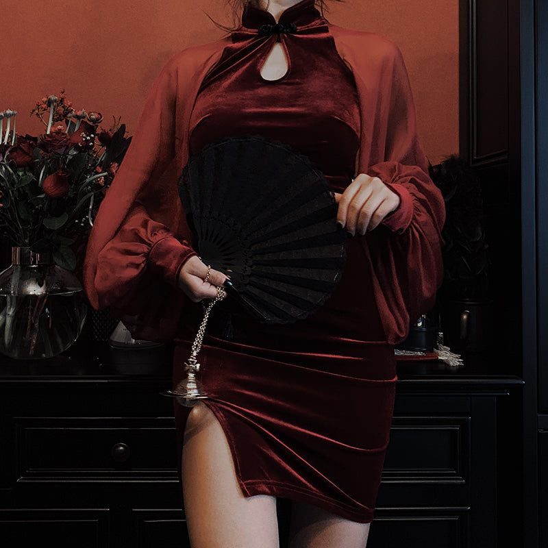 “RED/BLACK CHEONGSAM” DRESS W110802