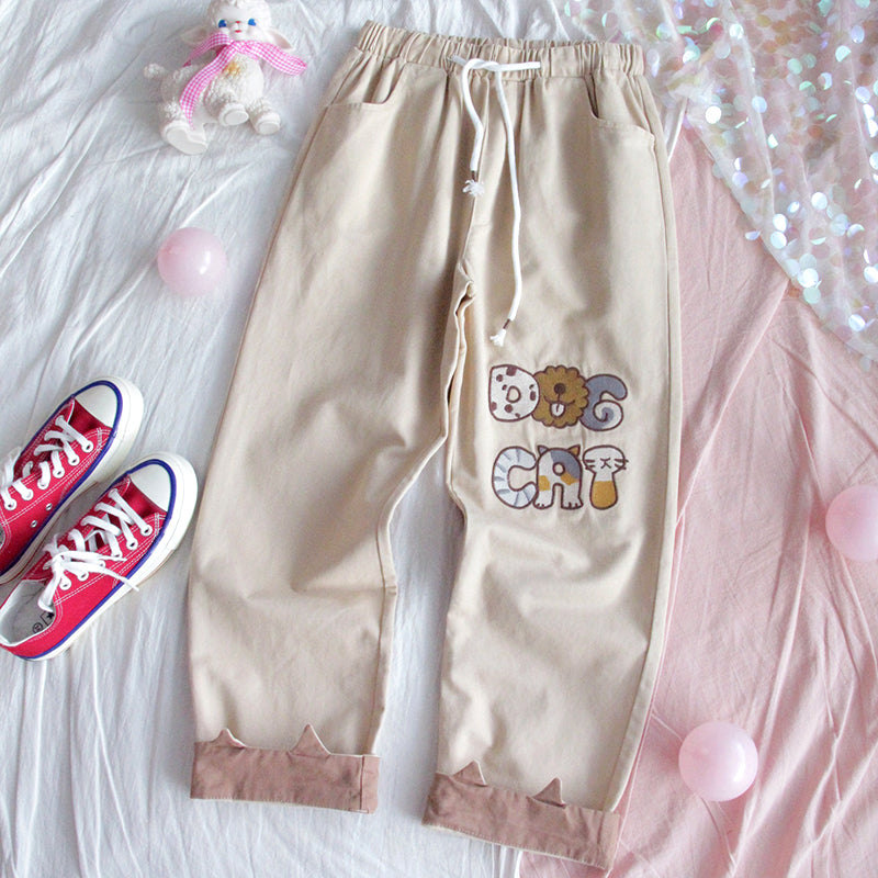 "DOG CAT" CUTE KHAKI PANTS Y041501