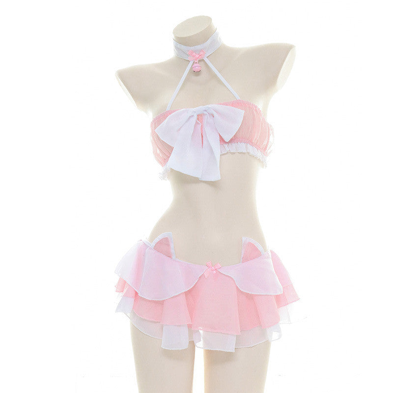 CHIFFON BOW CAT PAJAMA LINGERIE SET UB3411