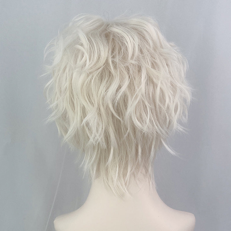 Net Celebrity Handsome Trendy Cool Platinum Short Curly Wig UB3507