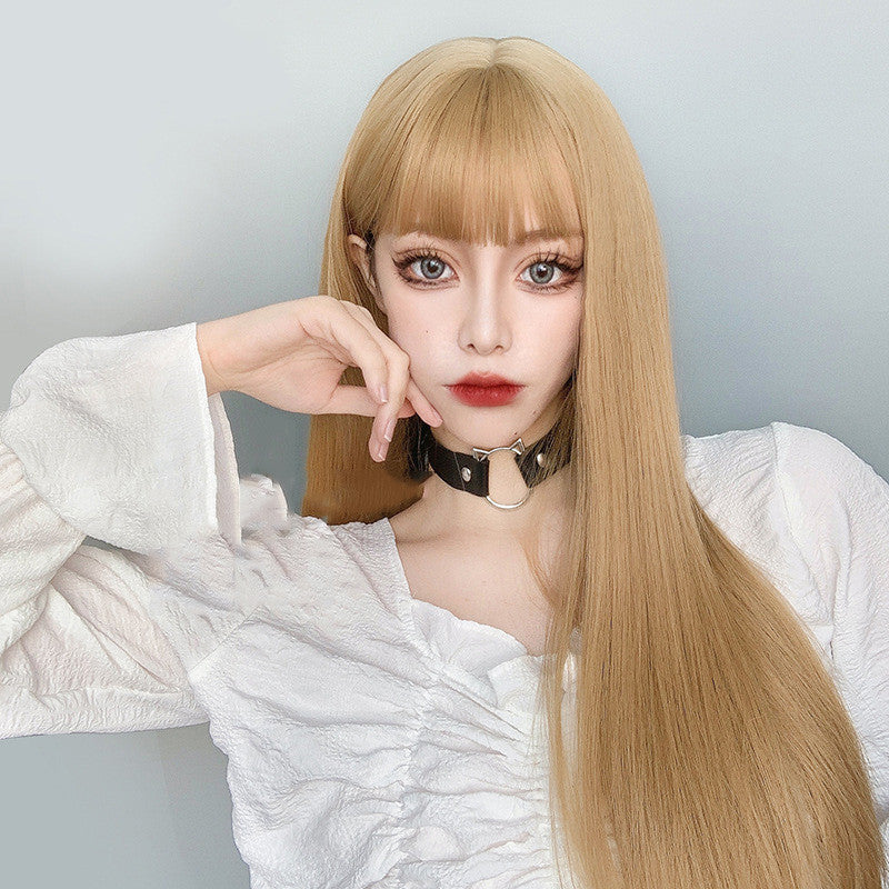 Natural Bangs Blonde Long Straight Wig ER5796