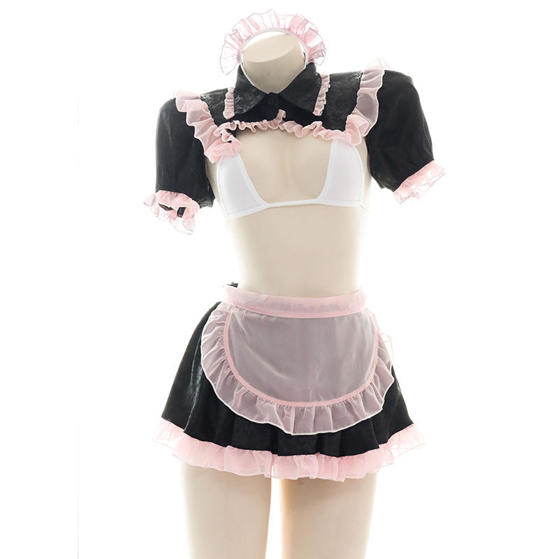 Black Pink Chiffon Nightdress Set UB6260