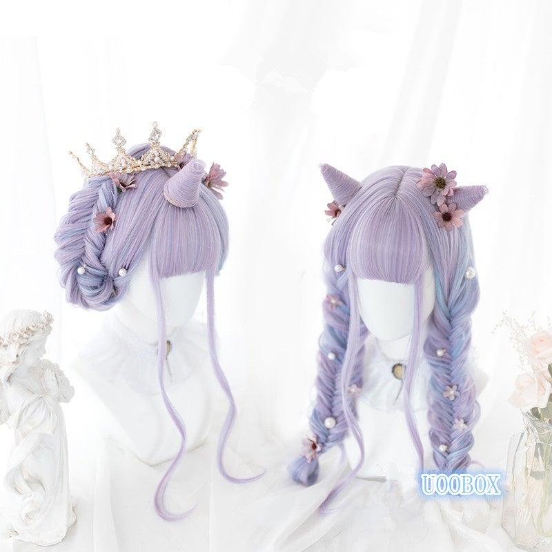 [@lycheepurin] "BLUE PURPLE UNICORN CURLY LONG" WIG Y040902