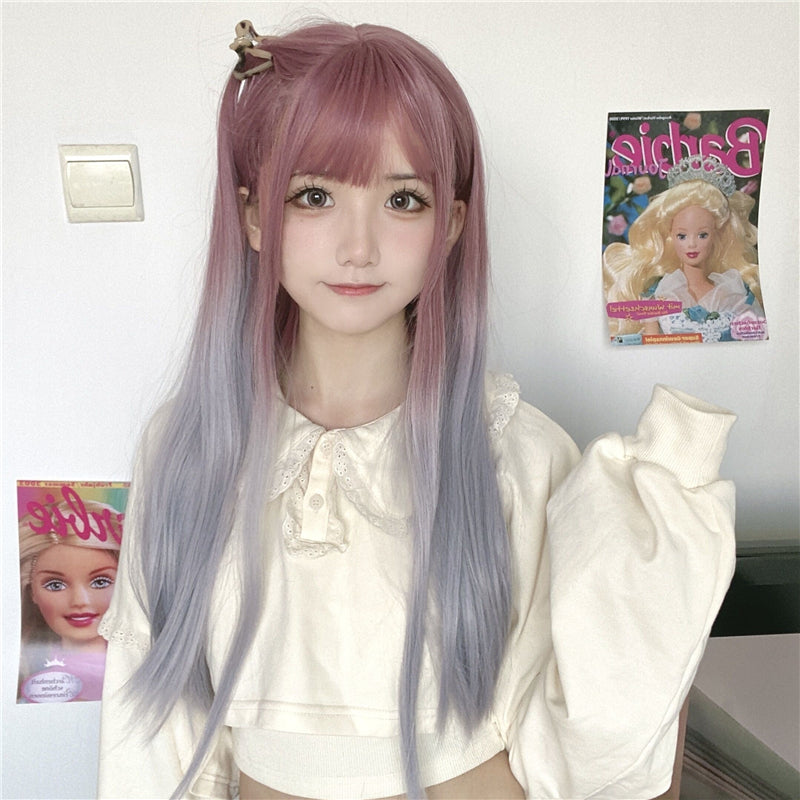 Lolita Gradient Purple Grey Long Straight Wig UB6163