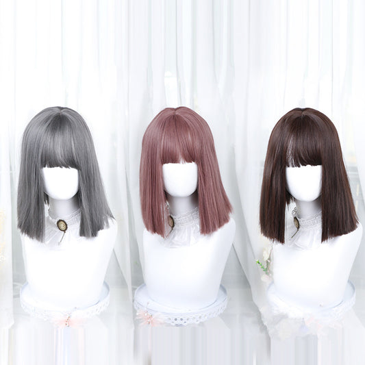 "BROWN GRAY BROWN RED LOLITA MEDIUM LONG STRAIGHT" WIG D041611