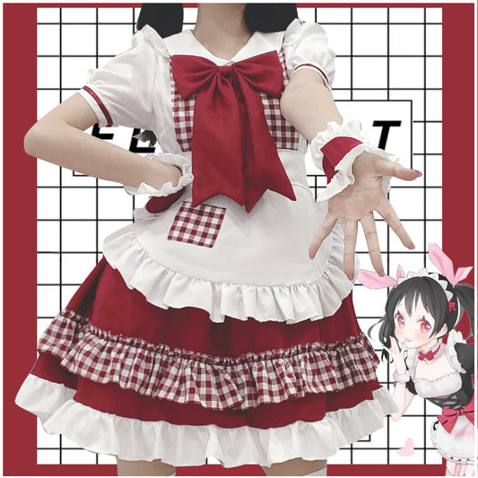 Red White Plaid Maid Dress UB6216