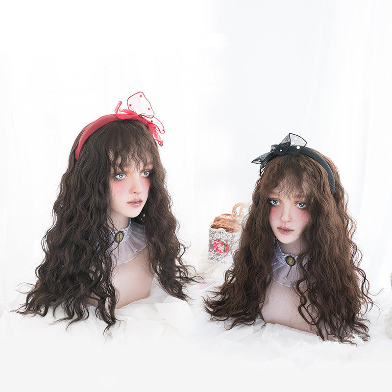 "BROWN BLACK/CHOCOLATE BANGS WAVY CURLY LONG" WIG D041520