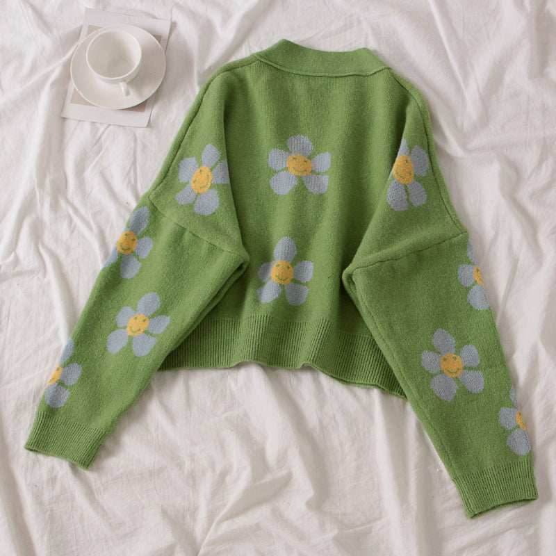 [@jessicabelkin] "FLOWER KNITTED THICK" SWEATER CARDIGAN Y032403