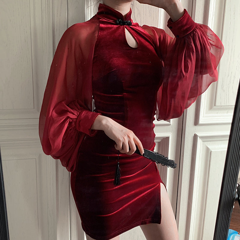 “RED/BLACK CHEONGSAM” DRESS W110802