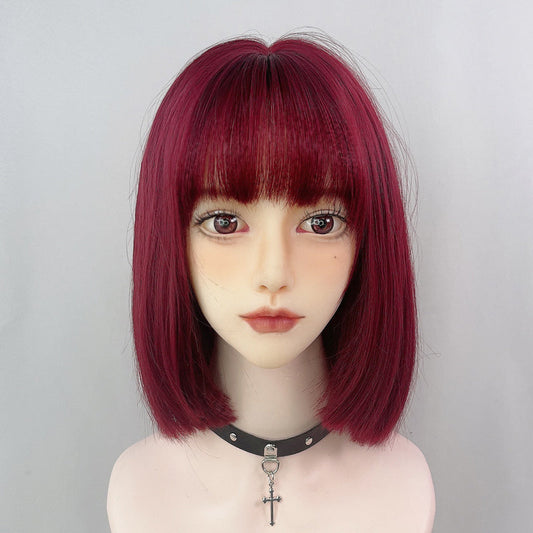 [@alonepierree] Wine Red Wig Short Straight Wig UB6125