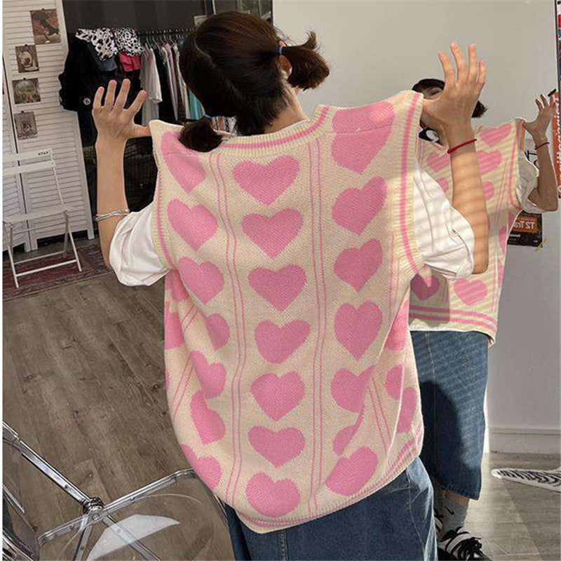 PINK/BLACK KNIT SWEATER LOVE VESTS UB3152