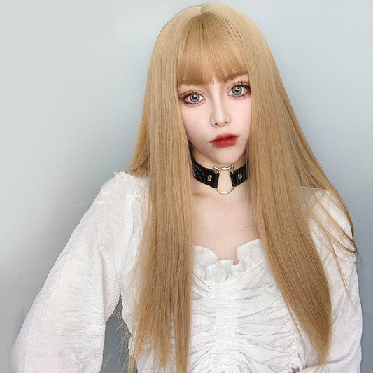 Natural Bangs Blonde Long Straight Wig ER5796