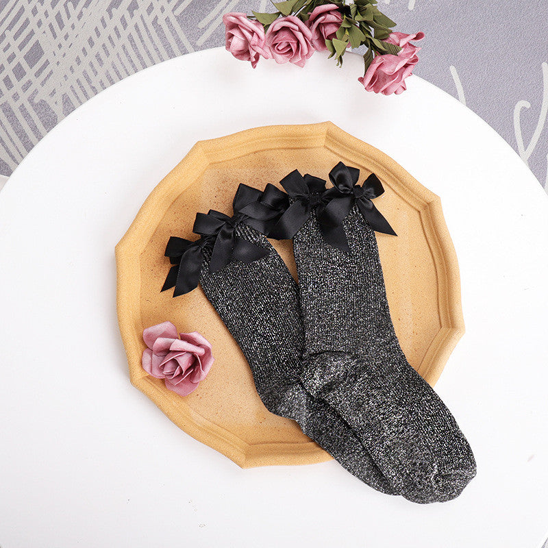 Lolita Soft Cute Dark Black Bright Silk Socks ER5820