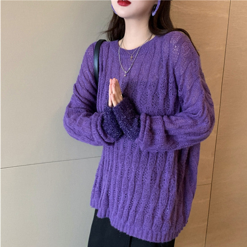 Purple Hollow Knit Sweater ER5846