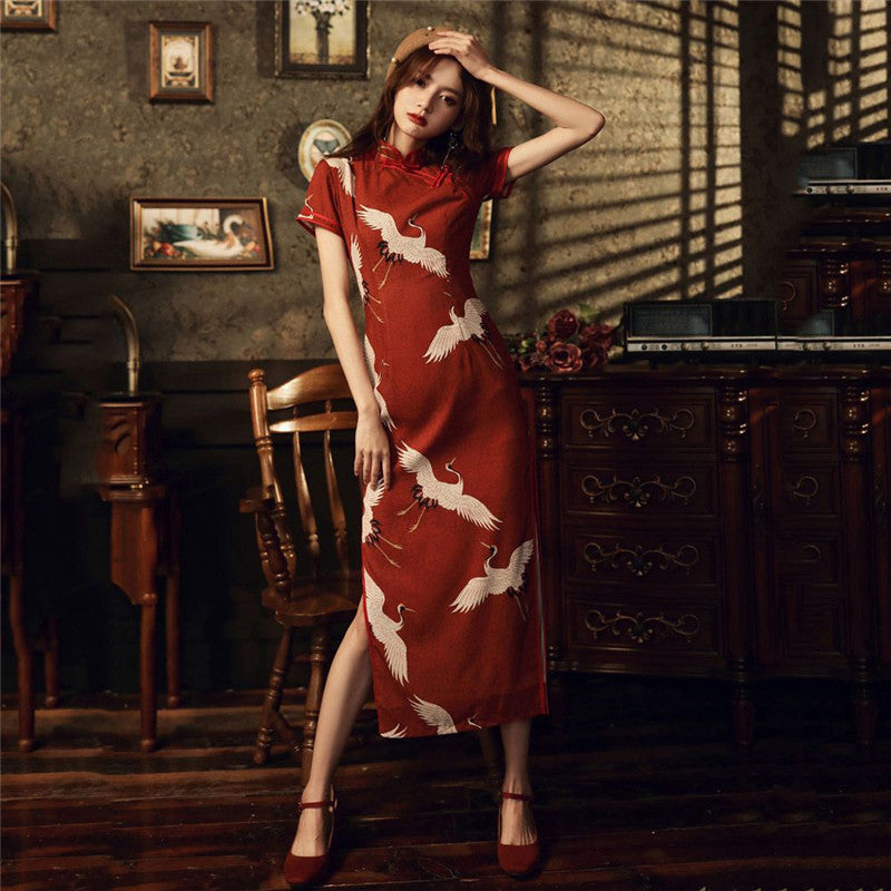 RETRO RED CHINESE STYLE CHEONGSAM DRESS UB3302