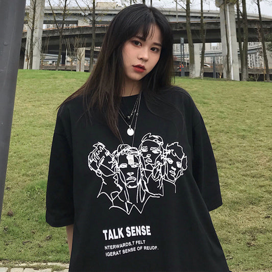 "TALK SENSE HARAJUKU PORTRAIT PRINT" TEE K102516